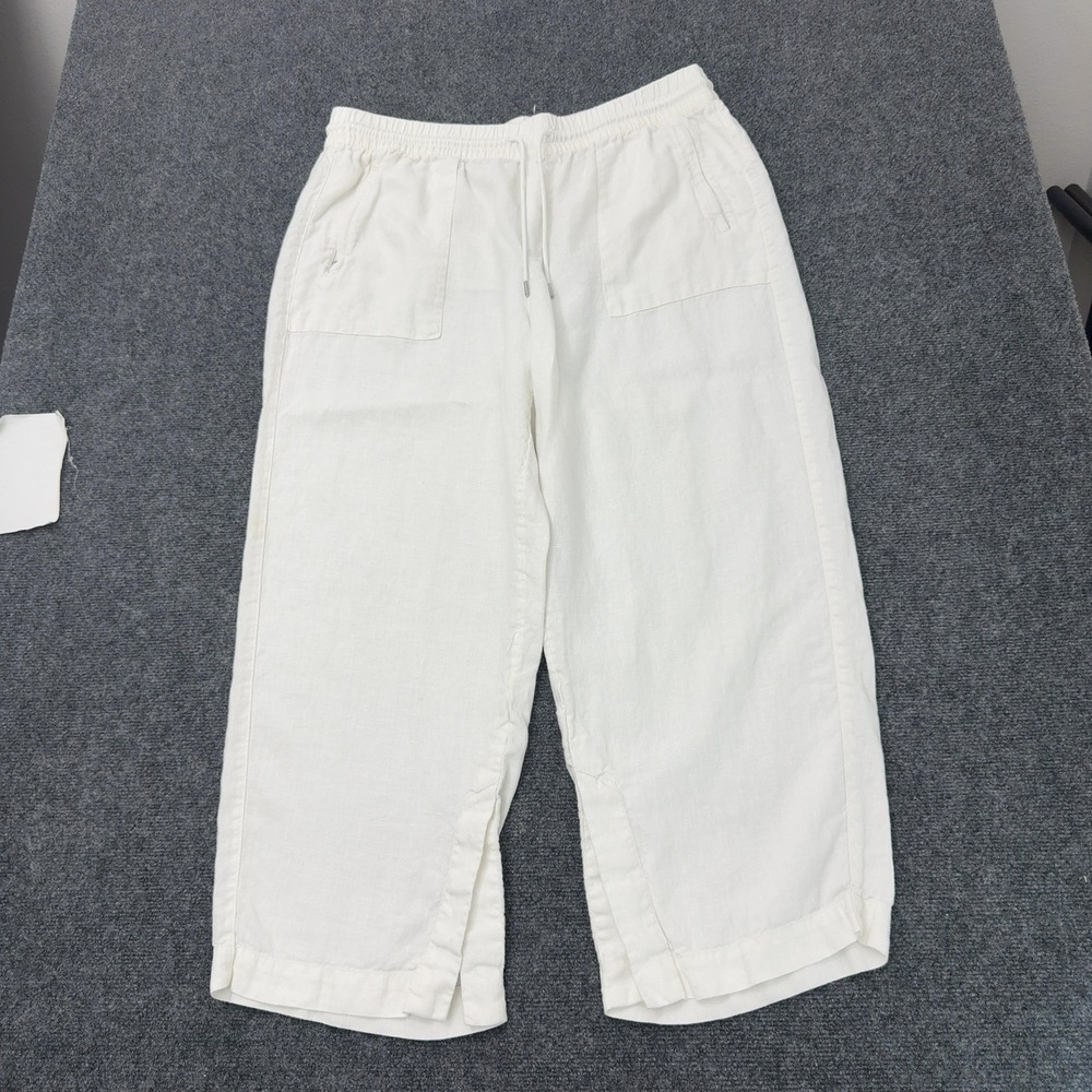 Athleta Pants Womens 1X White Linen Drawstring Elastic Waist Casual Wide Leg